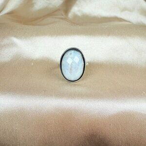 Handmade Faceted Rainbow Moonstone Oval Gemstone Silver Ring Boho Jewelry Size 9